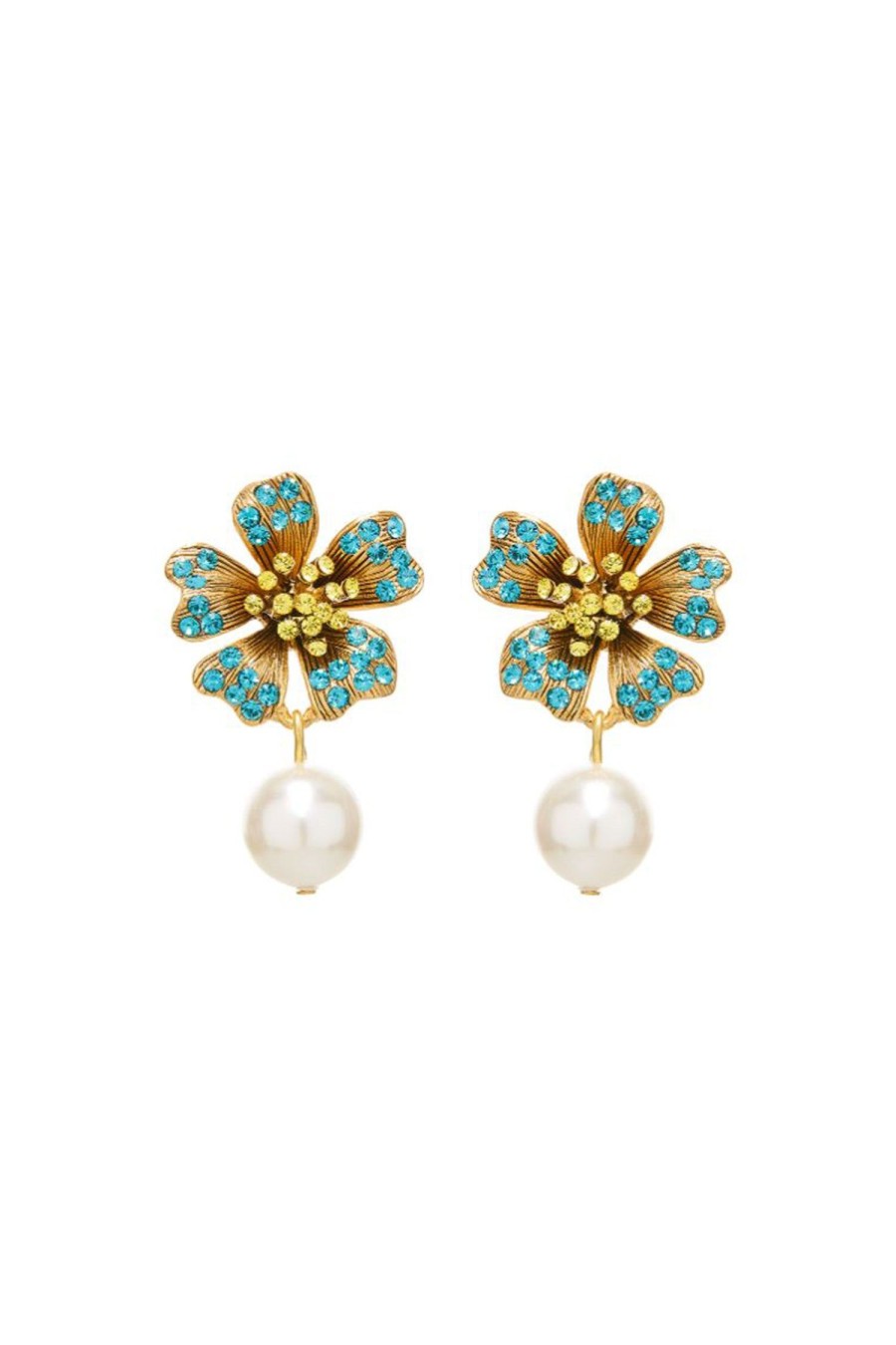 Women OSCAR DE LA RENTA Earrings | Dotted Petal Pearl Drop Earring Blue Multi