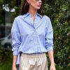 Women TIBI Tops | Gabe Oversized Shirt Blue Multi