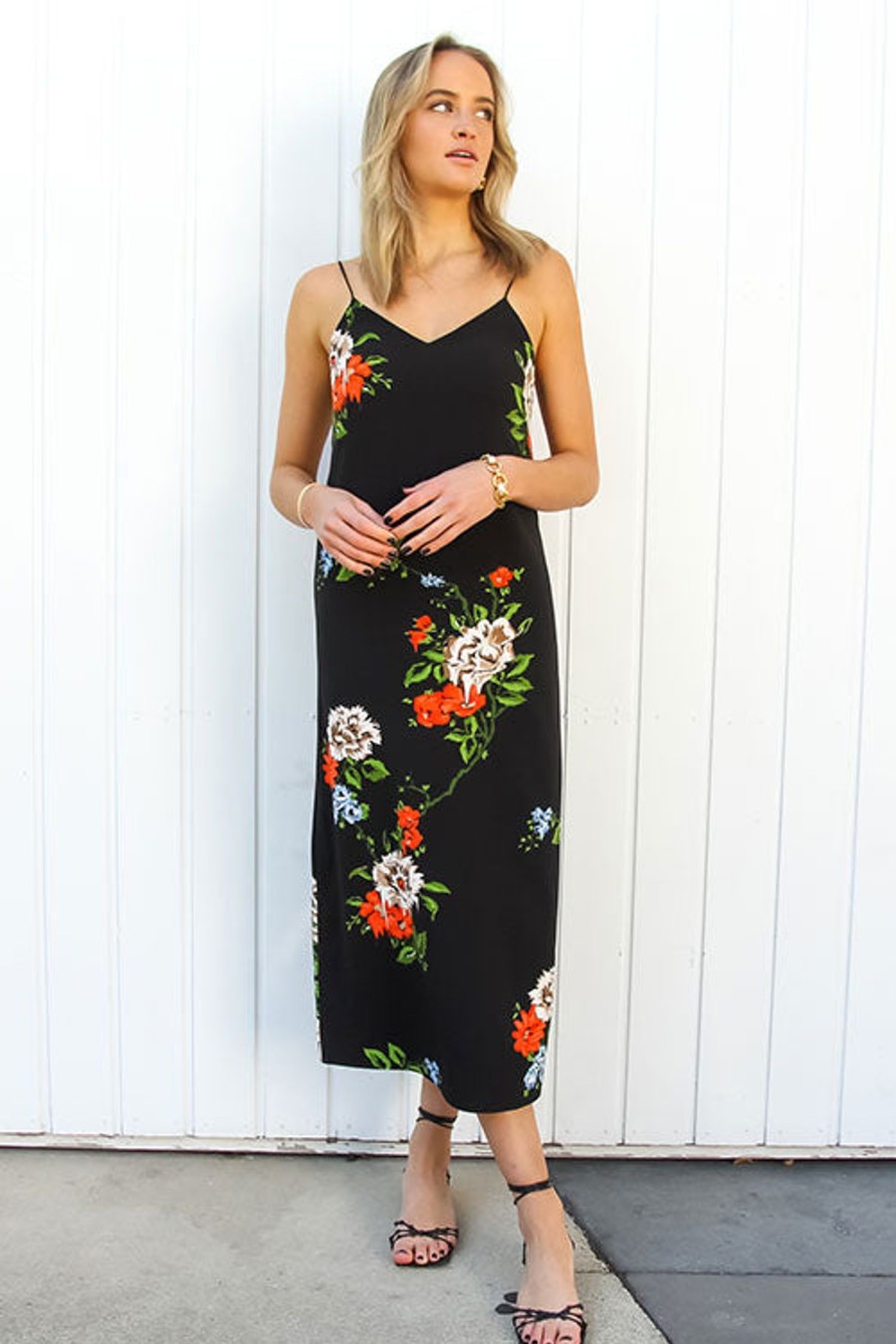 Women TIBI Dresses | Quinn Floral Slip Dress Black Multi