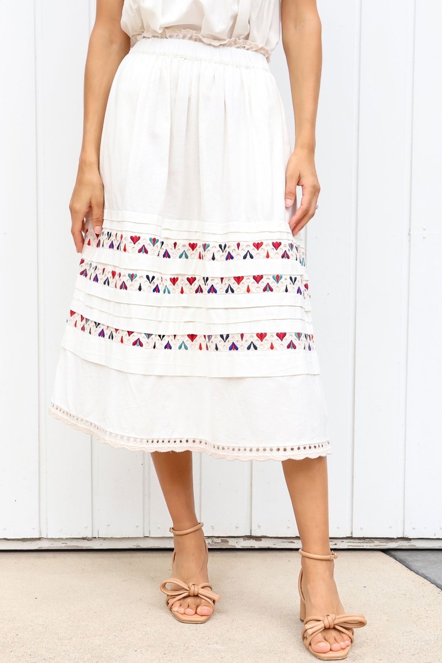 Women SEA Skirts | Alicia Embroidery Skirt Cream