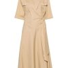 Women MSGM Dresses | Wraparound Midi Dress Beige