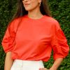 Women TIBI Tops | Nylon Pleat Sleeve Top Red