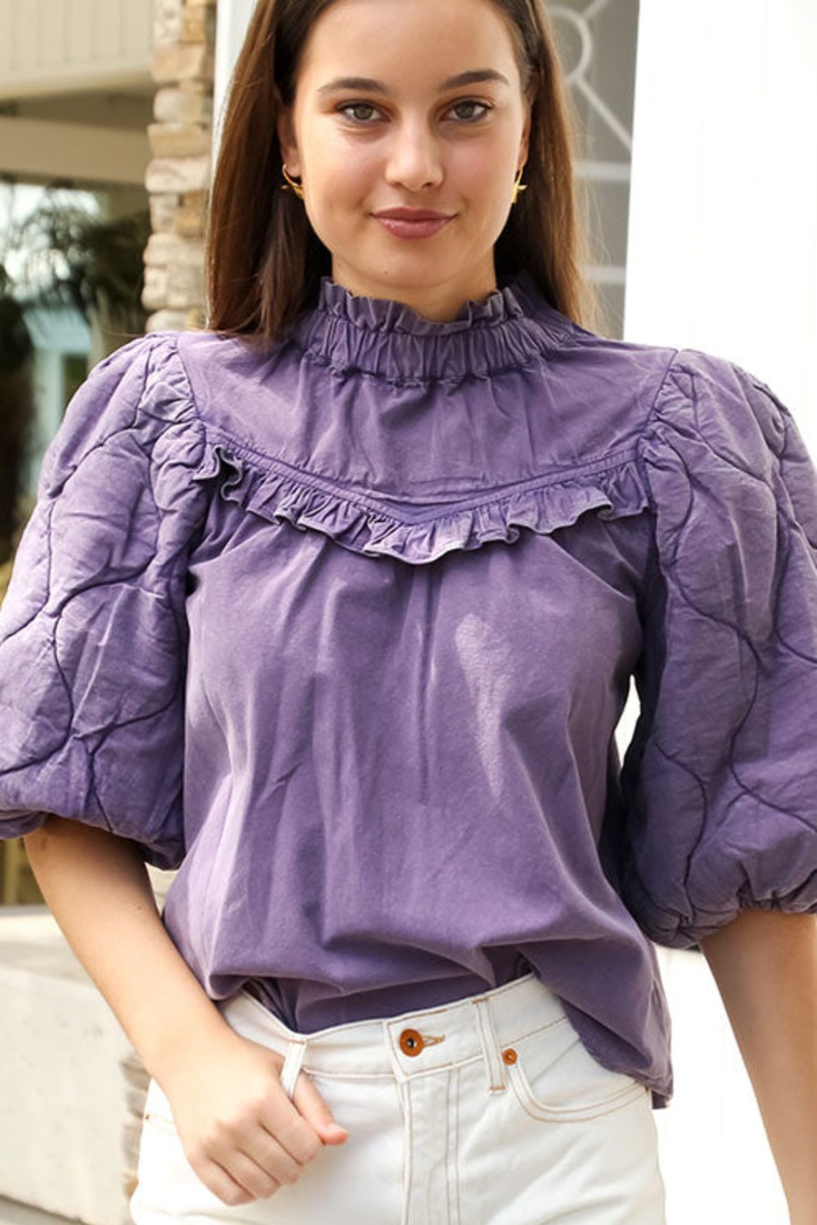 Women SEA Tops | Layla Quilted Puff Slv Top Orchid