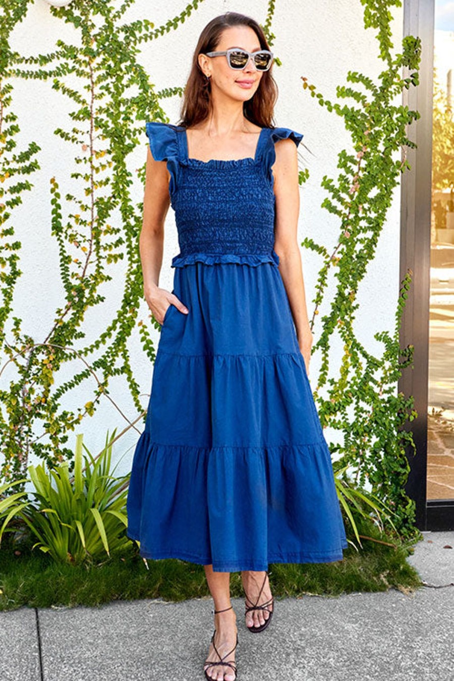 Women SEA Dresses | Simona Smocked Dress Blue