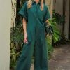 Women TIBI Jumpsuits | Sateen Jumpsuit Carson Green