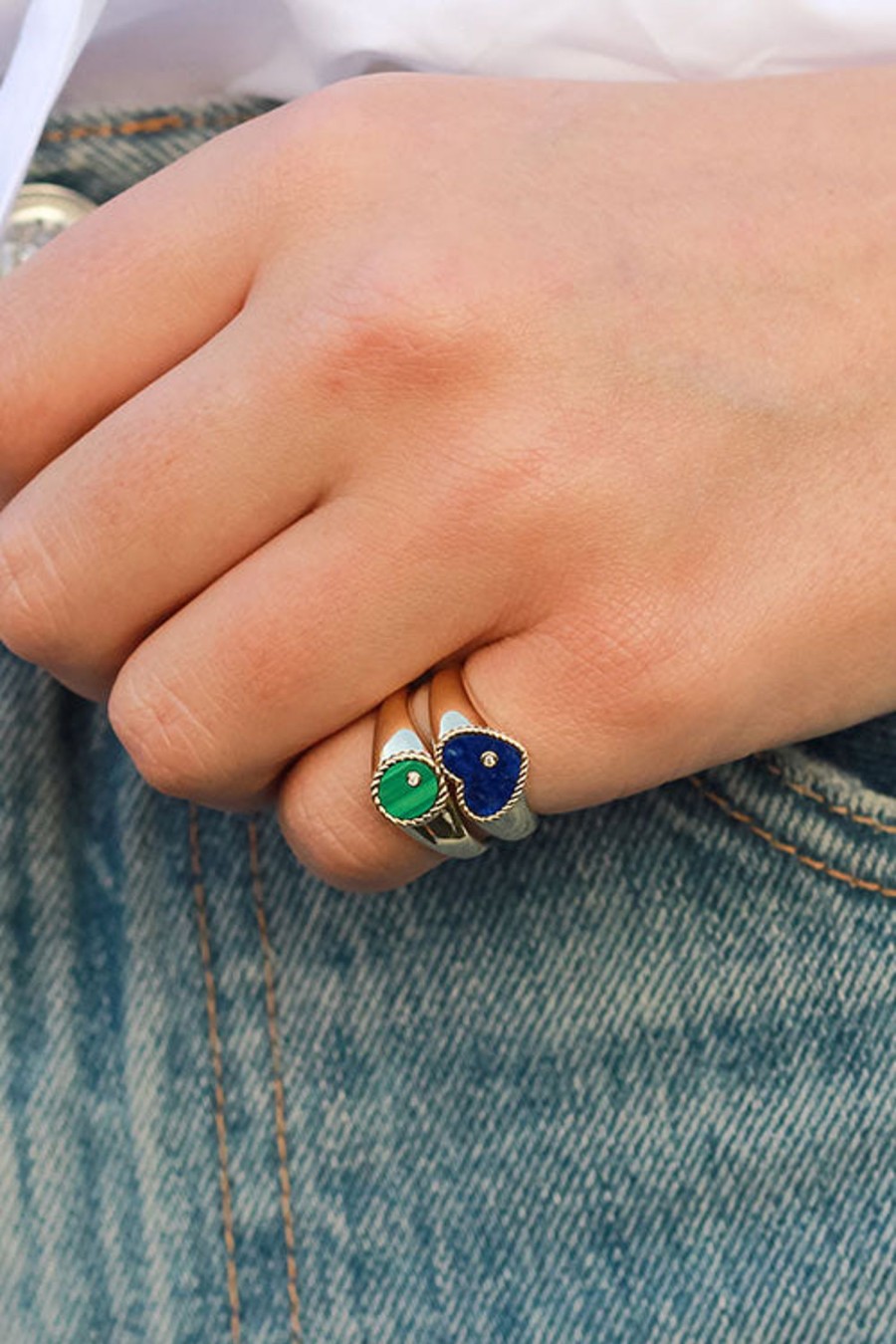 Women YVONNE LEON Rings | Mini Oval Signet Ring Malachite