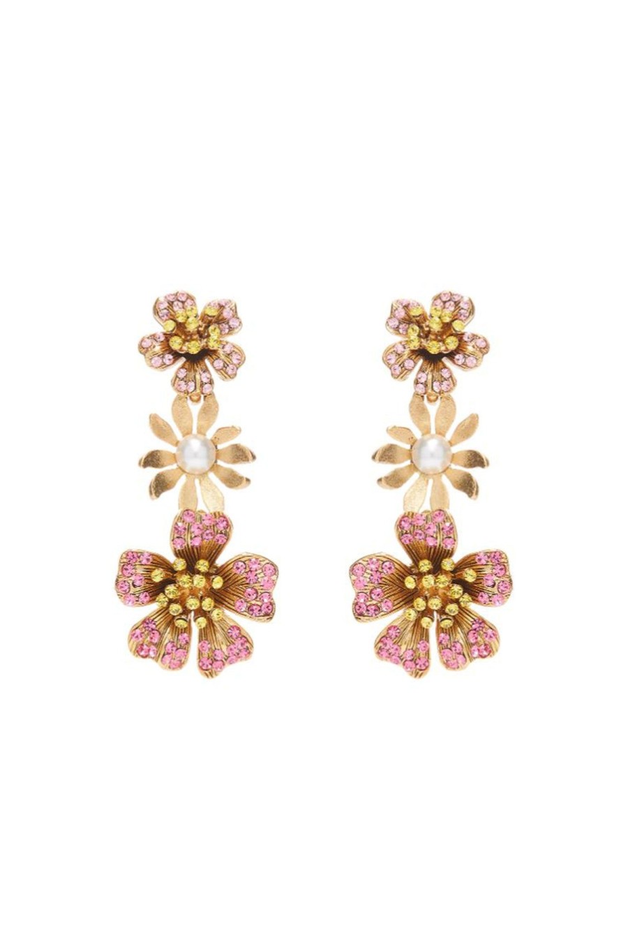 Women OSCAR DE LA RENTA Earrings | Dotted Petal Chandelier Earring Pink Multi