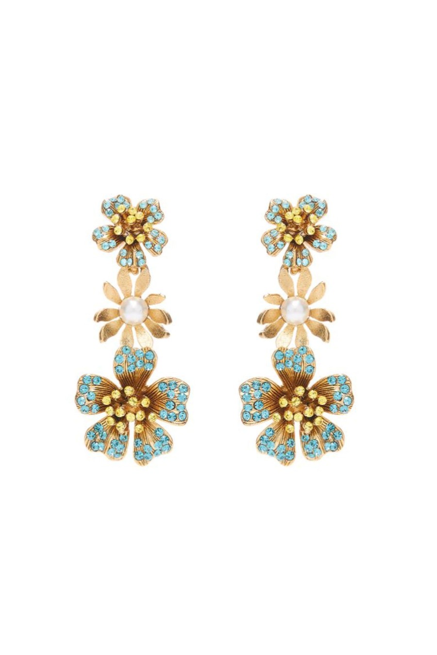 Women OSCAR DE LA RENTA Earrings | Dotted Petal Chandelier Earring Blue Multi