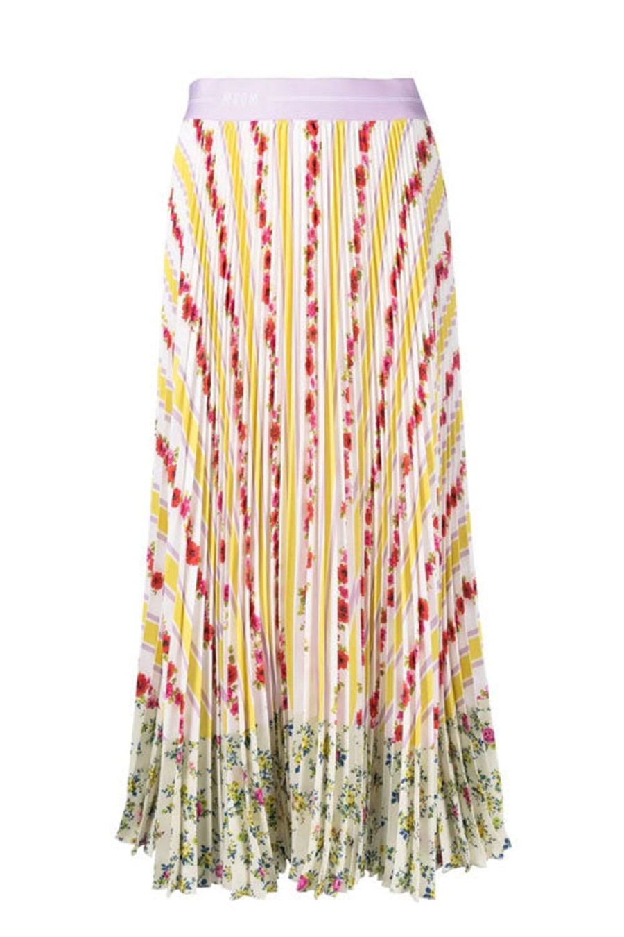 Women MSGM Skirts | Floral Striped Pleated Midi Skirt Multi