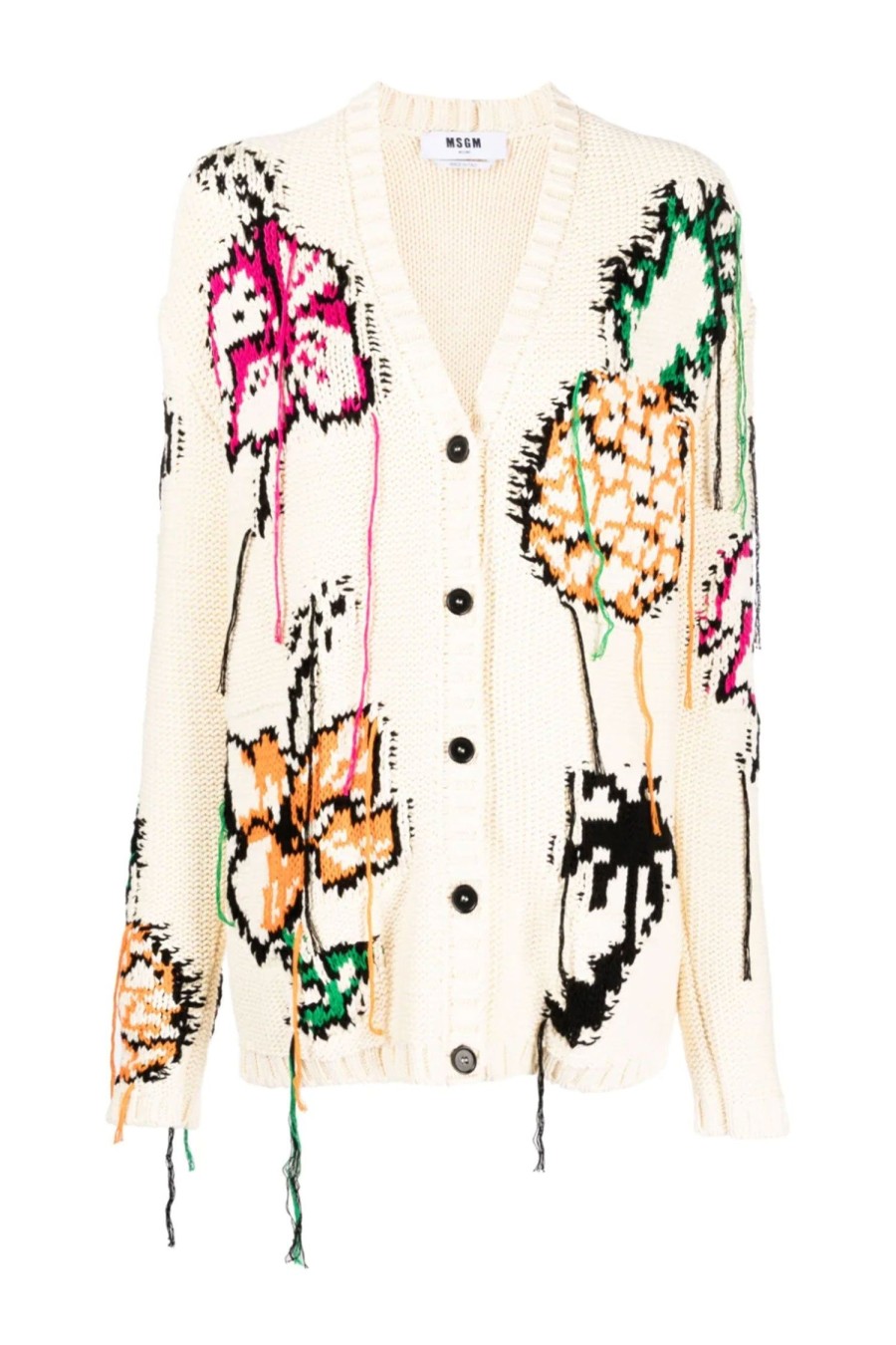 Women MSGM Knitwear | Flower Print Cardigan Cream Multi