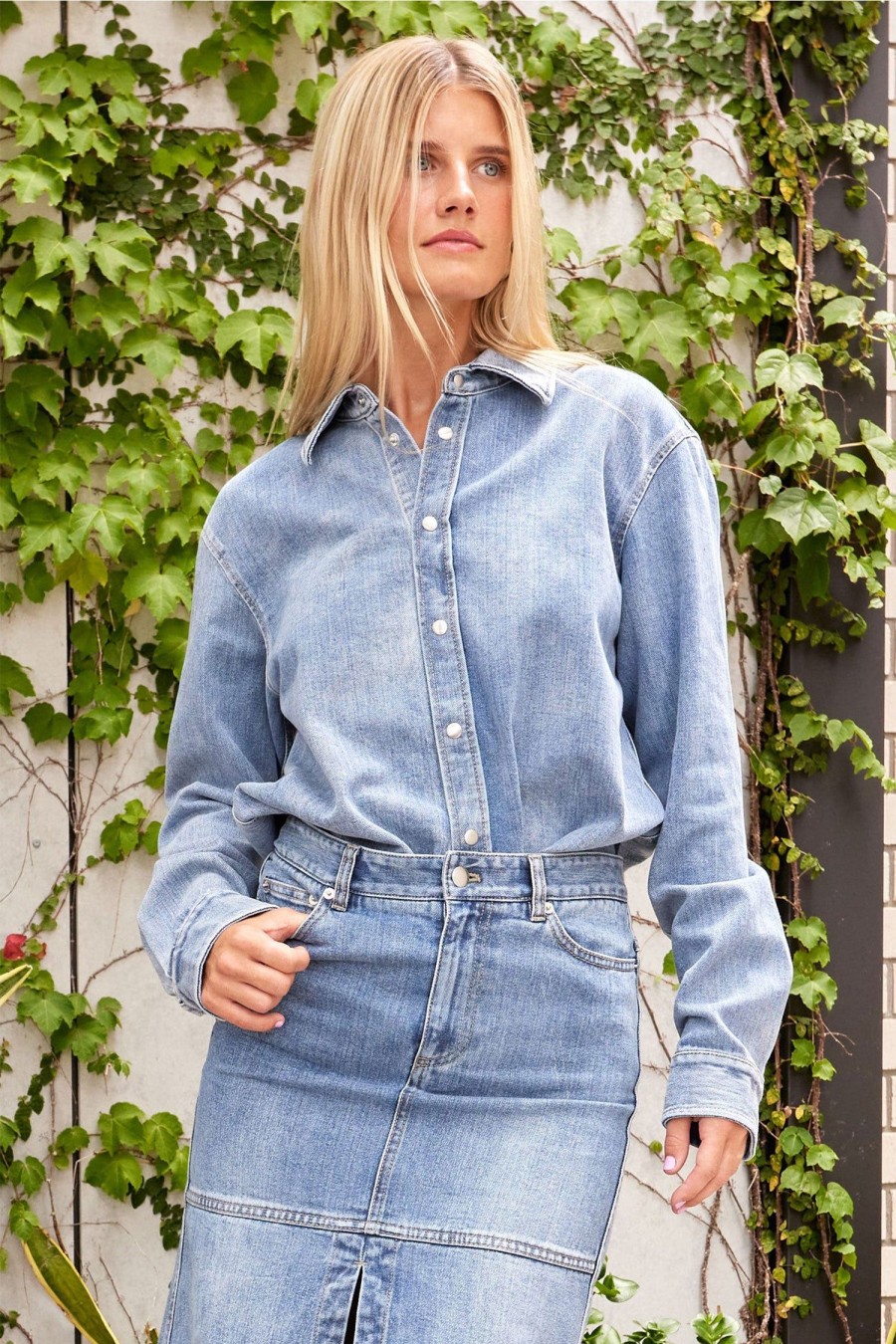 Women TIBI Tops | Classic Denim Shirt Classic Blue