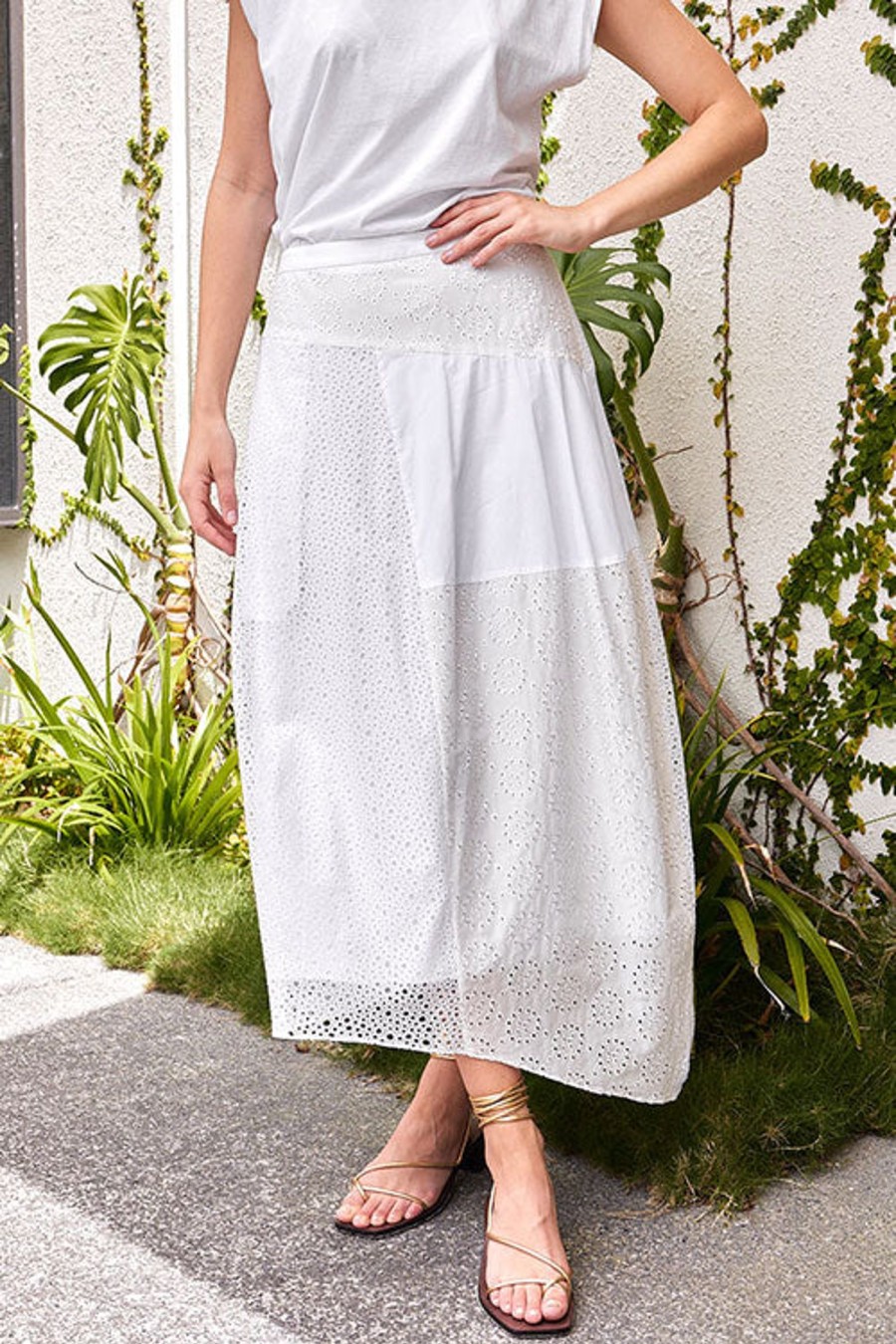 Women TIBI Skirts | Eyelet Balloon Skirt Ivory