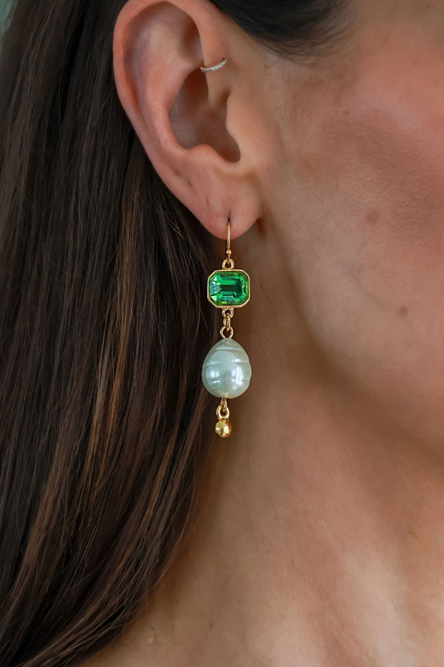 Women Ben-Amun Earrings | Crystal Pearl Drop Green