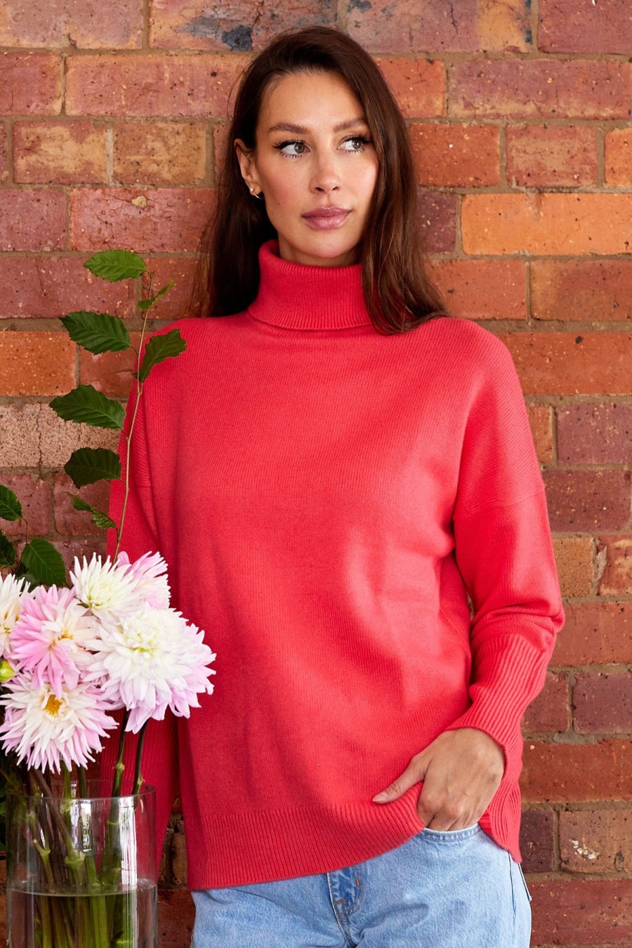 Women CHINTI AND PARKER Tops | Relaxed Polo Sweater Coral