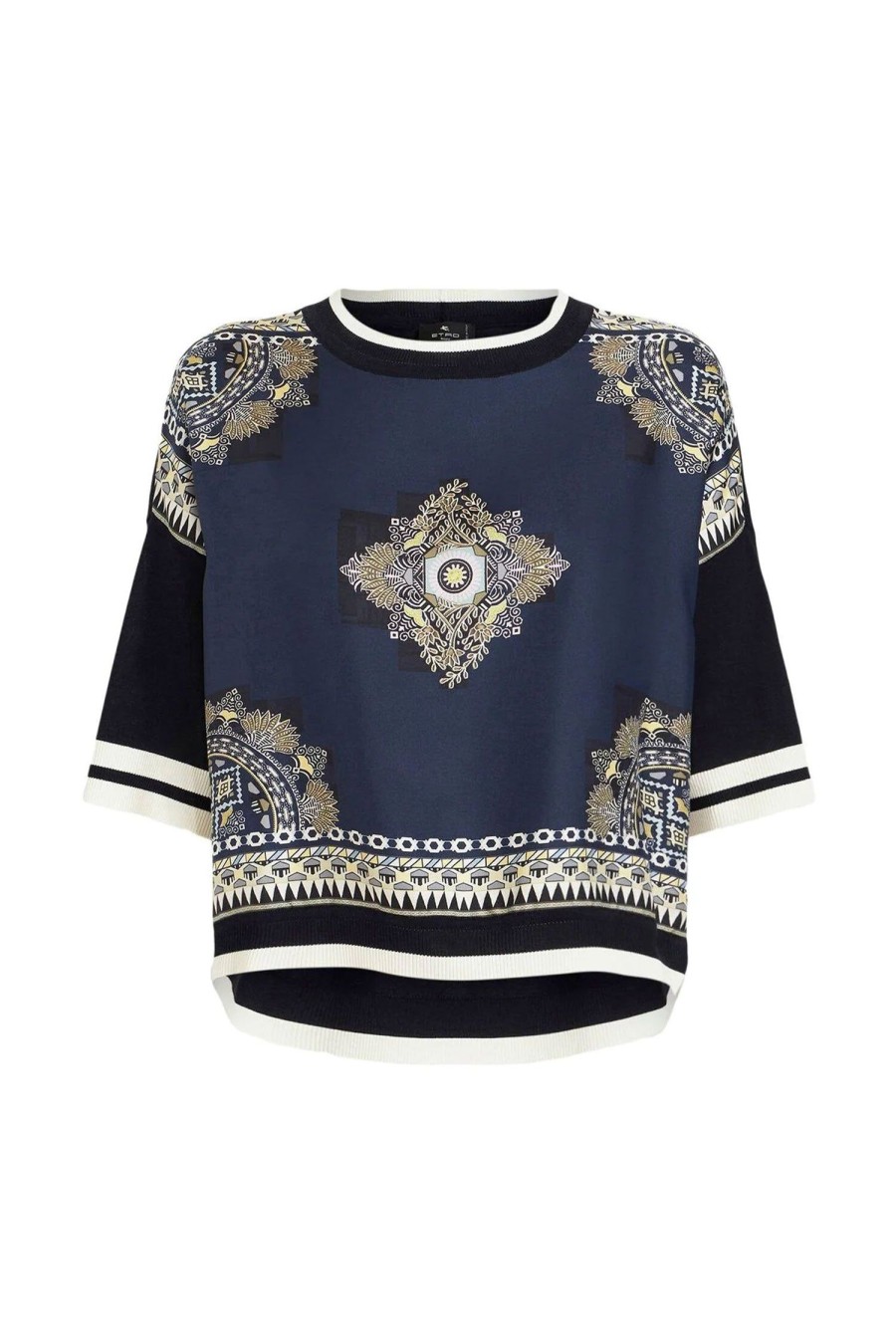 Women ETRO Tops | Panelled Graphic Print Tee Navy