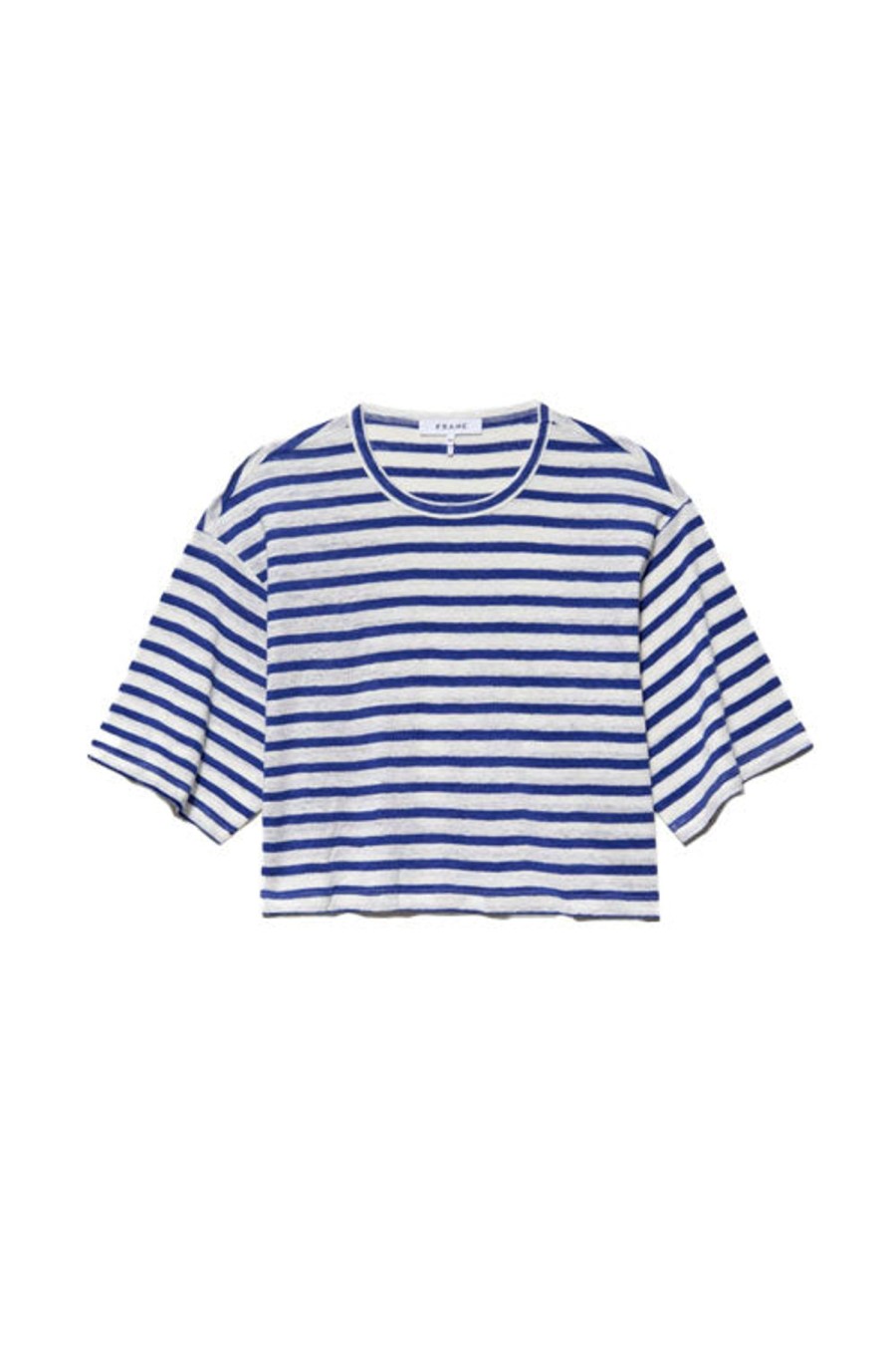 Women FRAME Tops | Boxy Crop Tee Blue Stripe