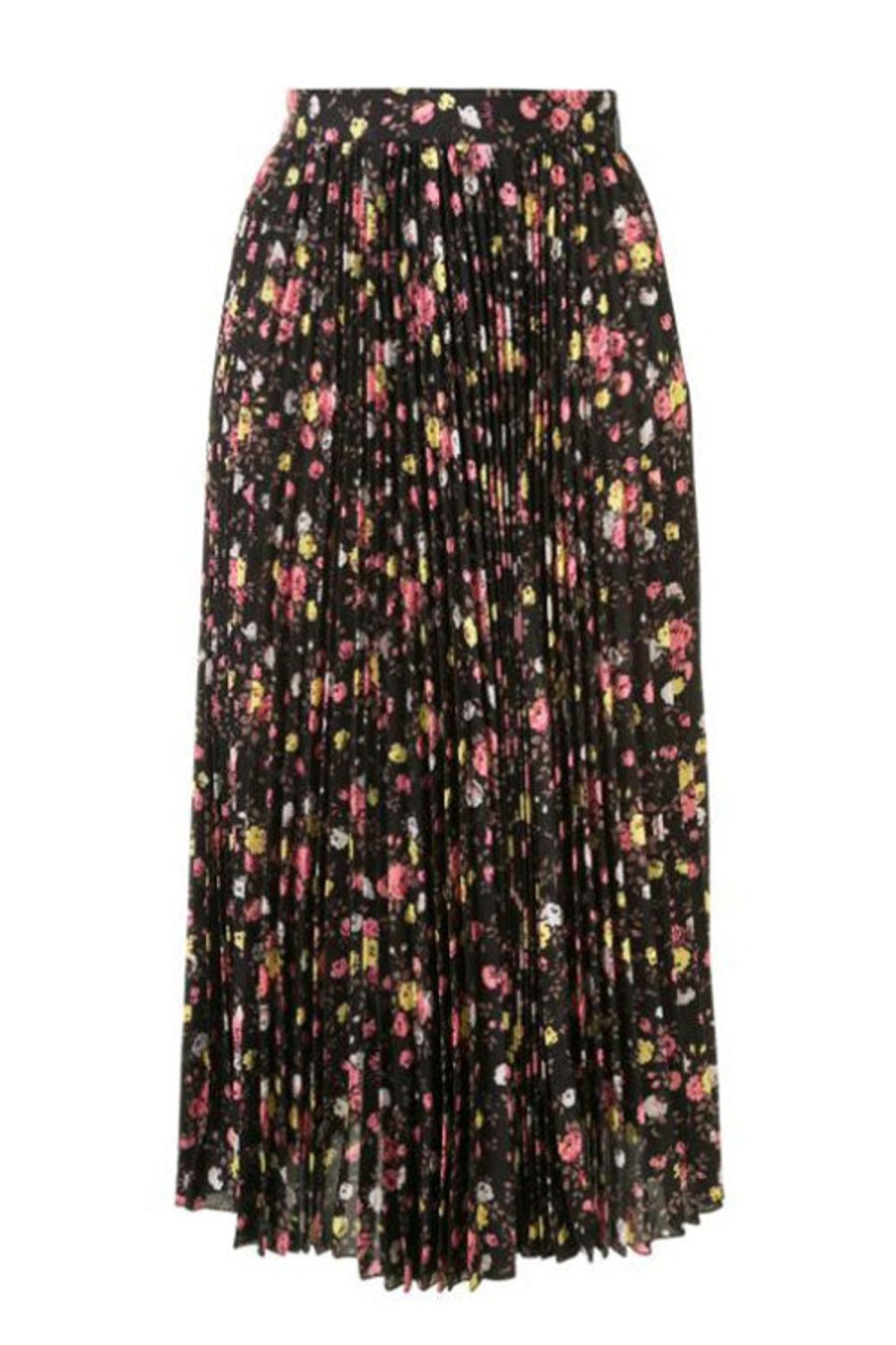 Women MSGM Skirts | Floral Pleated Midi Skirt Black Multi