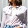 Women TIBI Tops | Emma Smocked Shirt White Multi