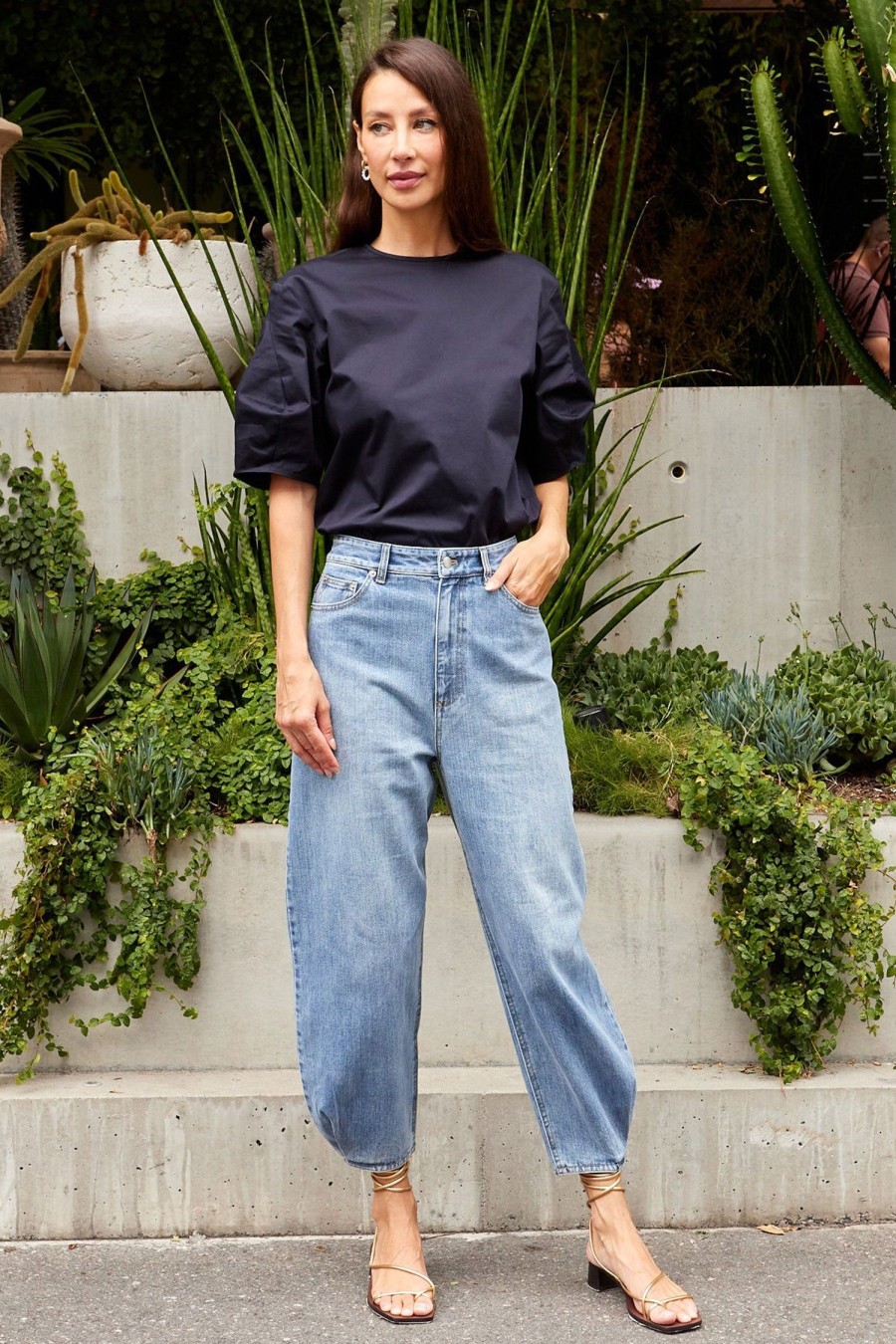 Women TIBI Tops | Mila Easy Crew Top Navy