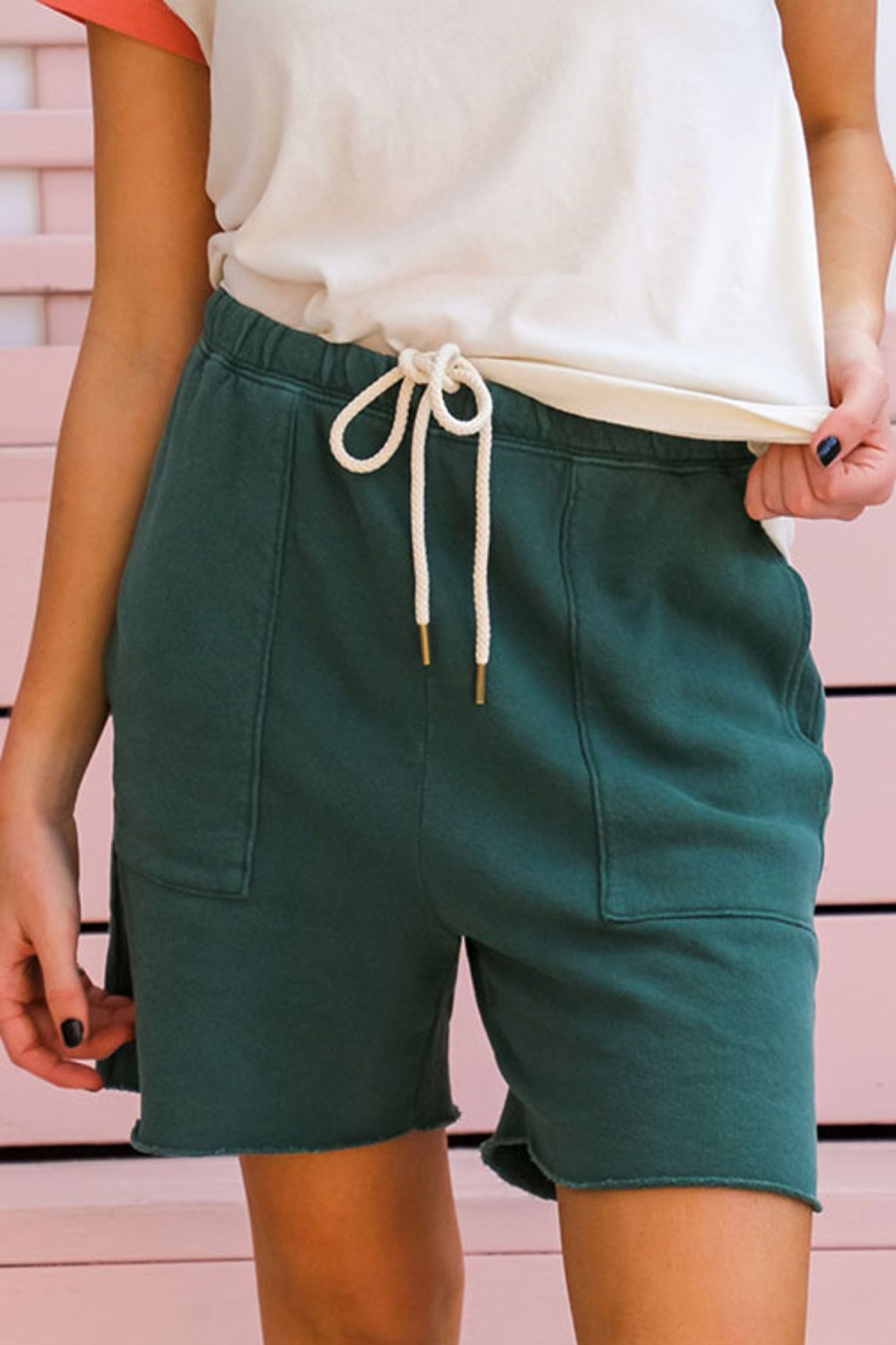 Women THE GREAT Shorts | The Patch Pocket Sweatshort Palm Leaf