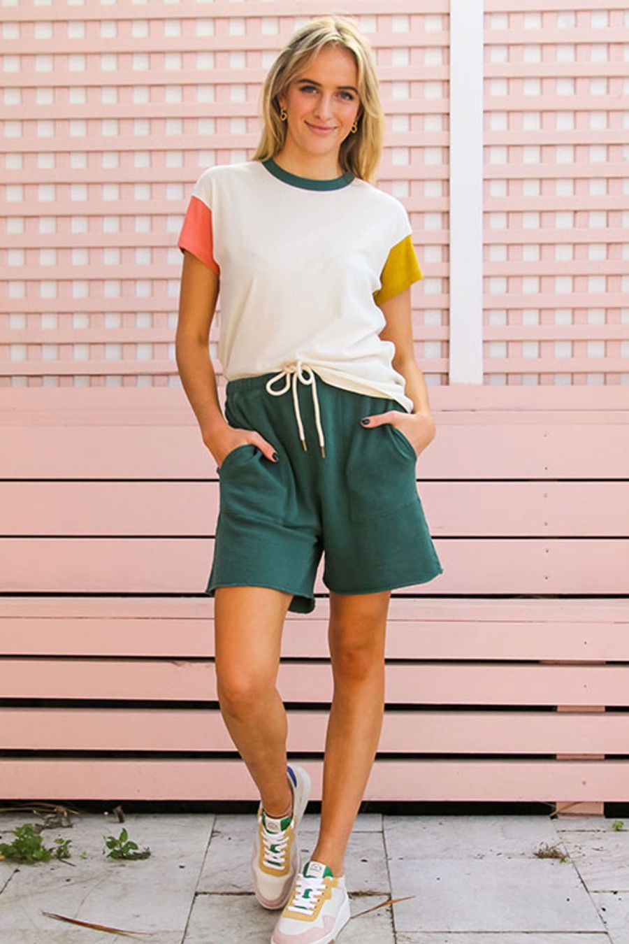 Women THE GREAT Shorts | The Patch Pocket Sweatshort Palm Leaf