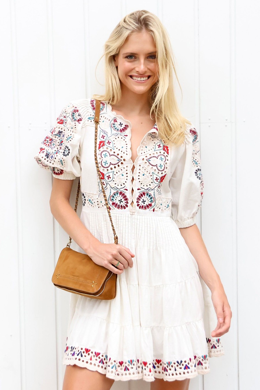 Women SEA Dresses | Alicia Embroidery S/Slv Dress Cream