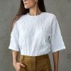 Women TIBI Tops | Crinkle Shirting Easy Tee White