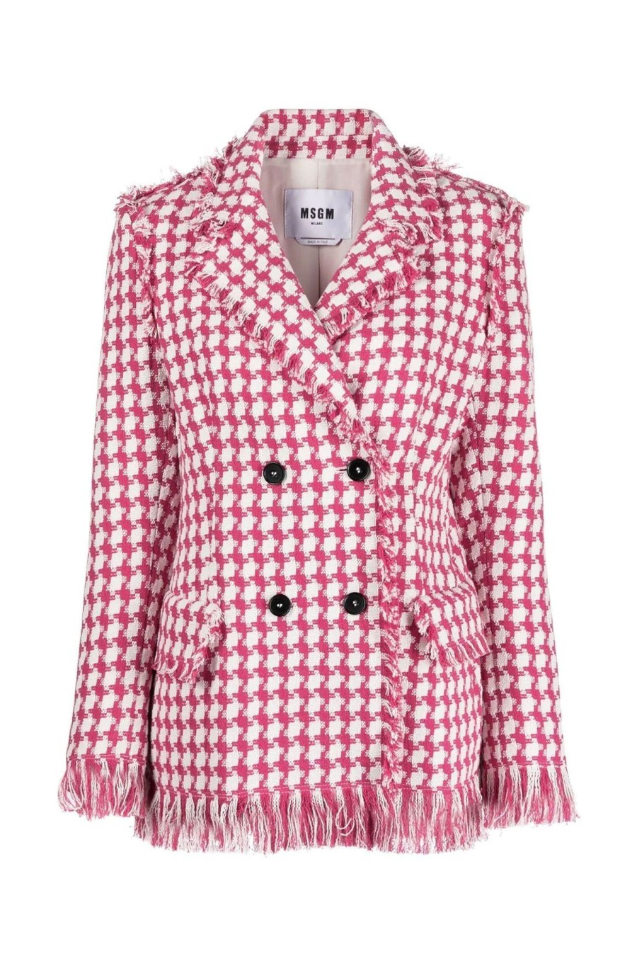 Women MSGM Jackets | Double Breasted Tweed Jacket White/Pink