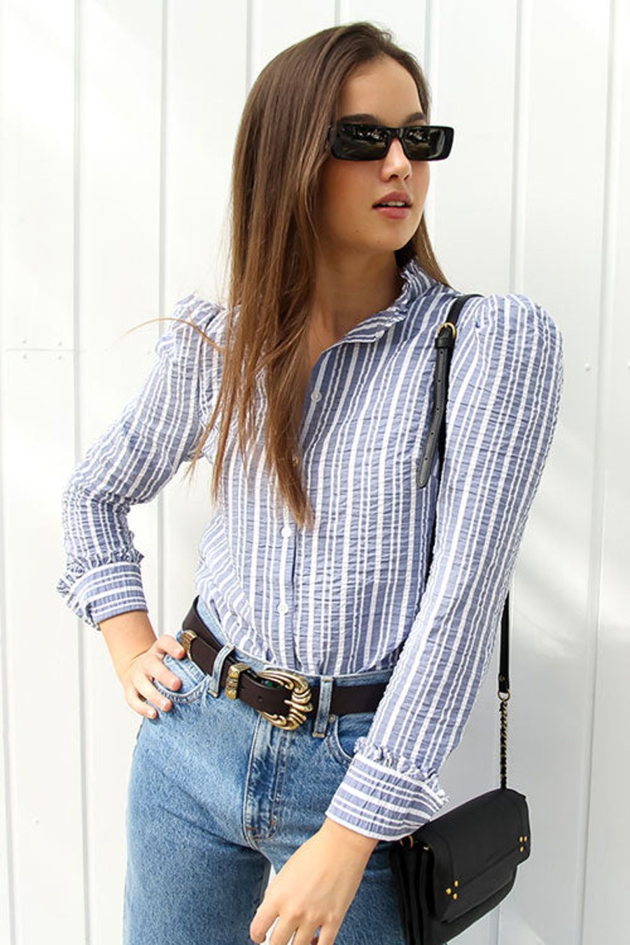 Women VERONICA BEARD Tops | Holli Shirt Blue/White