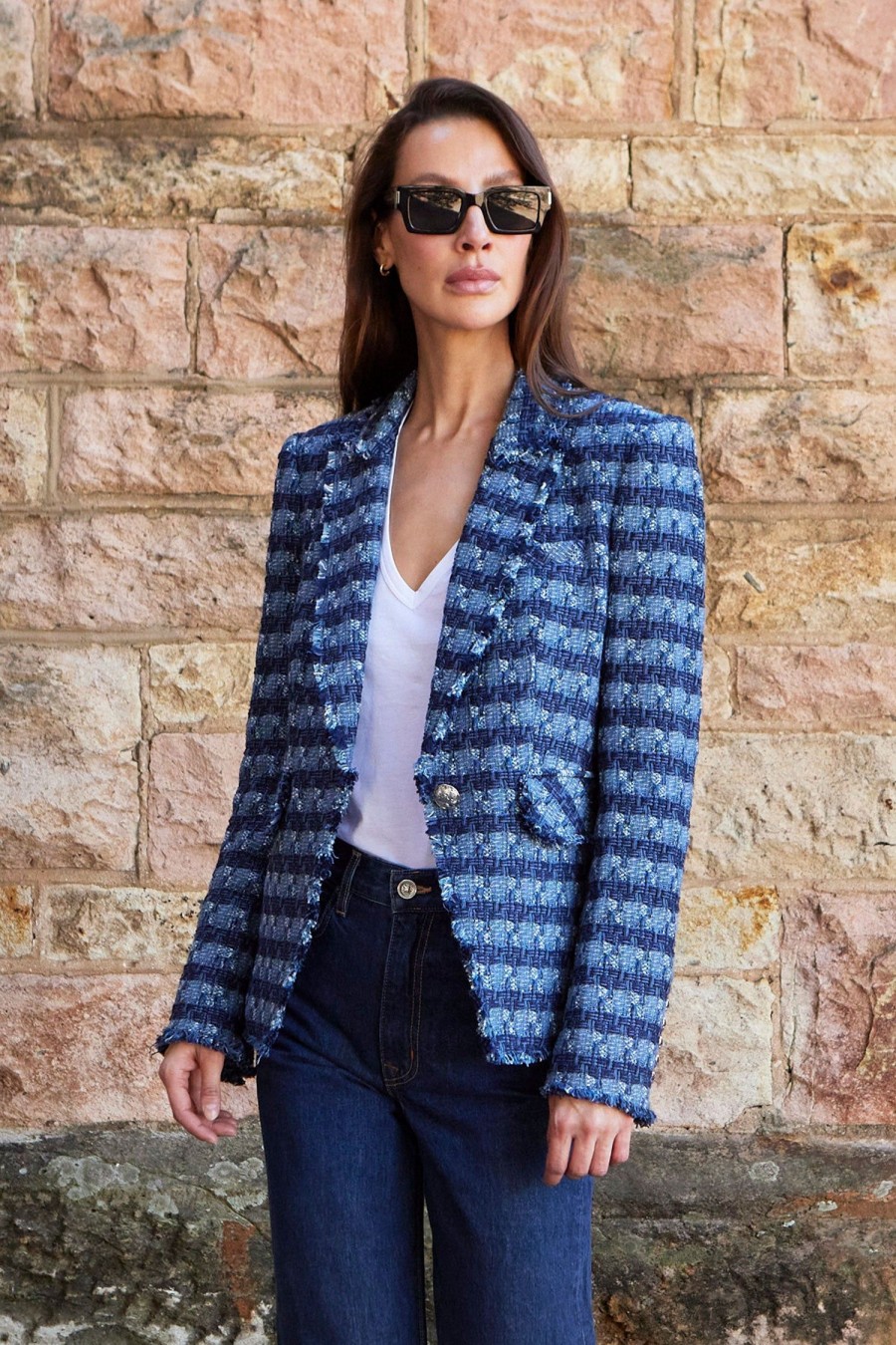 Women VERONICA BEARD Jackets | Cutaway Dickey Jacket Blue Multi