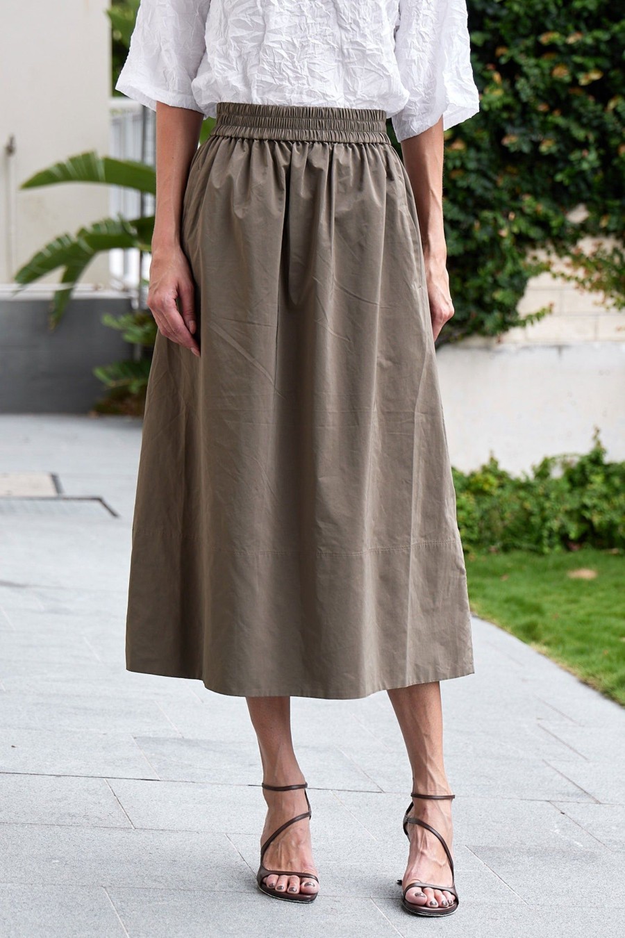 Women TIBI Skirts | Nylon Pull On Skirt Dark Taupe