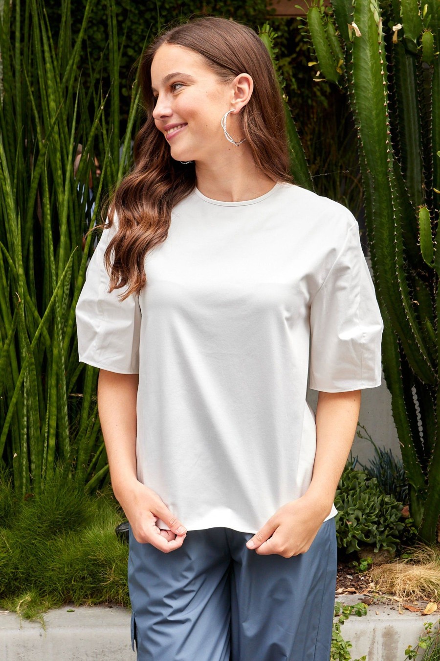 Women TIBI Tops | Mila Easy Crew Top White