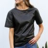 Women LOULOU STUDIO Tops | Kalpeni Leather T-Shirt Black