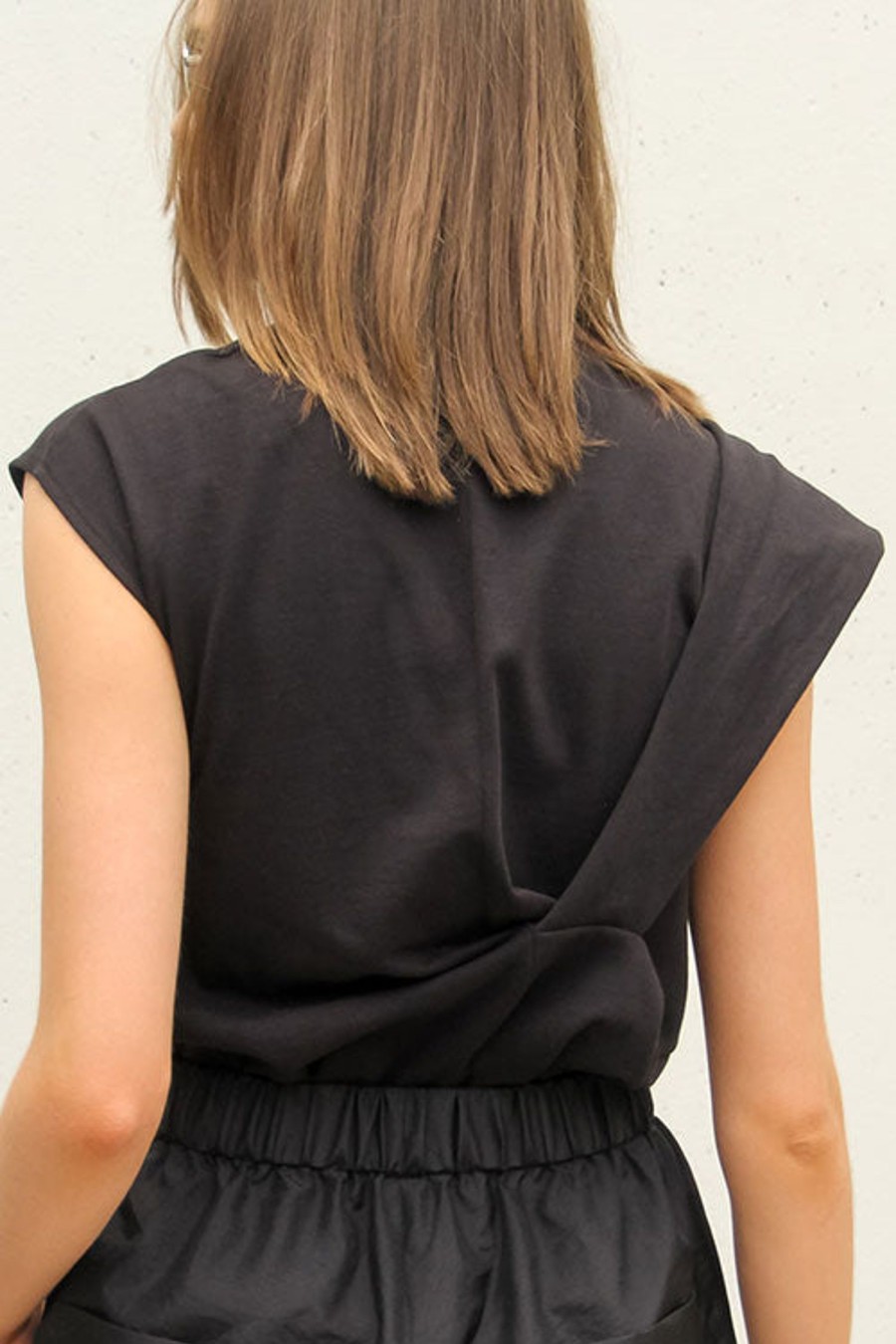 Women TIBI Tops | Punto Milano Draped T-Shirt Black