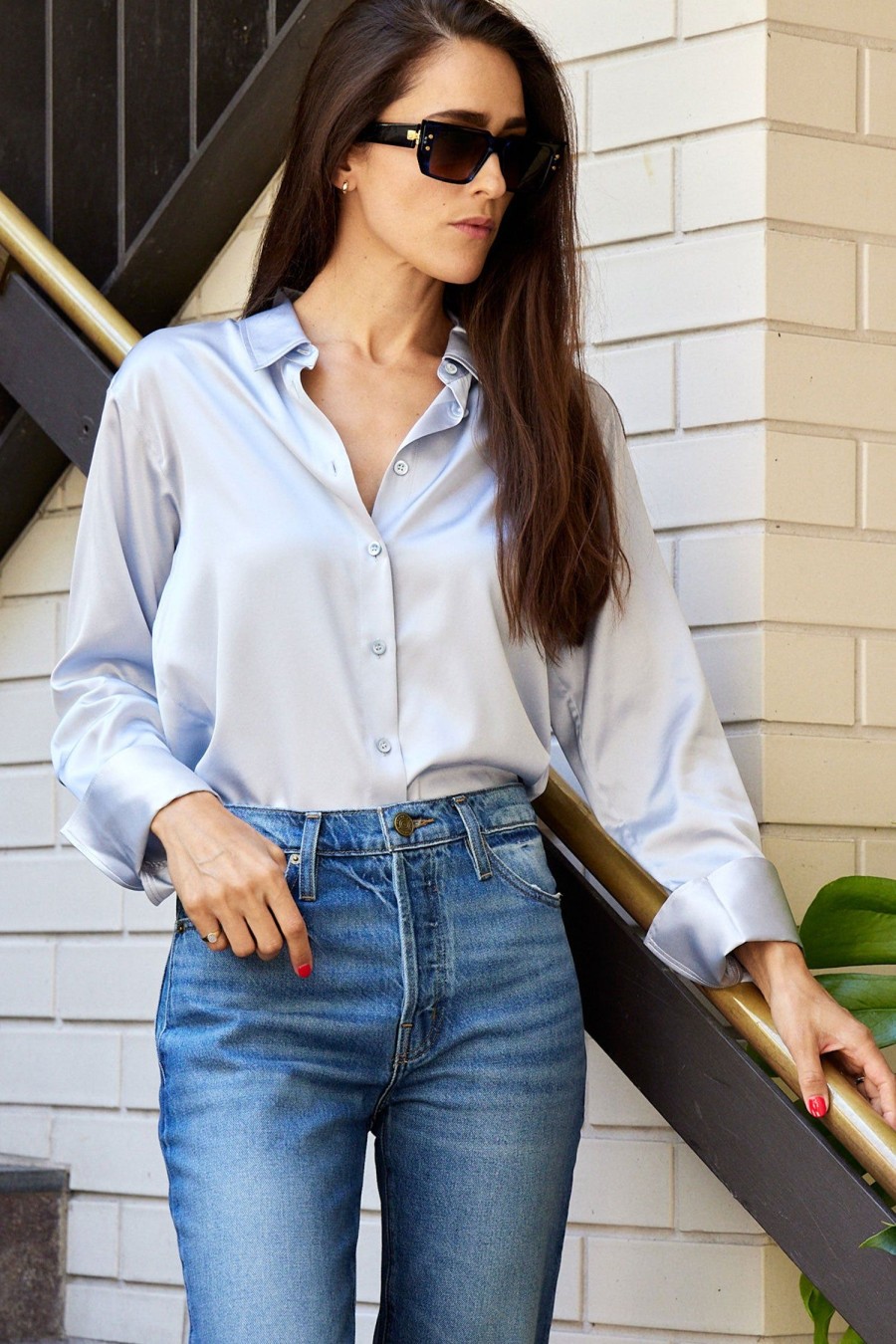 Women FRAME Tops | The Standard Shirt Denim Blue