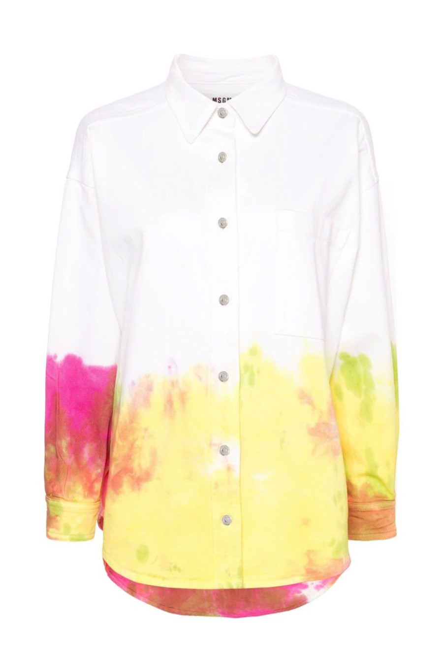 Women MSGM Tops | Tie-Dye Denim Shirt White Multi