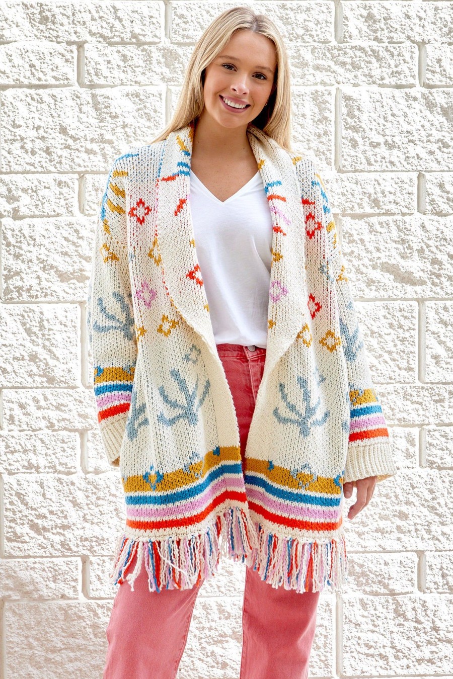 Women LINGUA FRANCA Knitwear | Sun Jacquard Robe White Multi