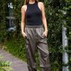 Women TIBI Pants | Shiny Nylon Wilt Pull On Jogger Dune