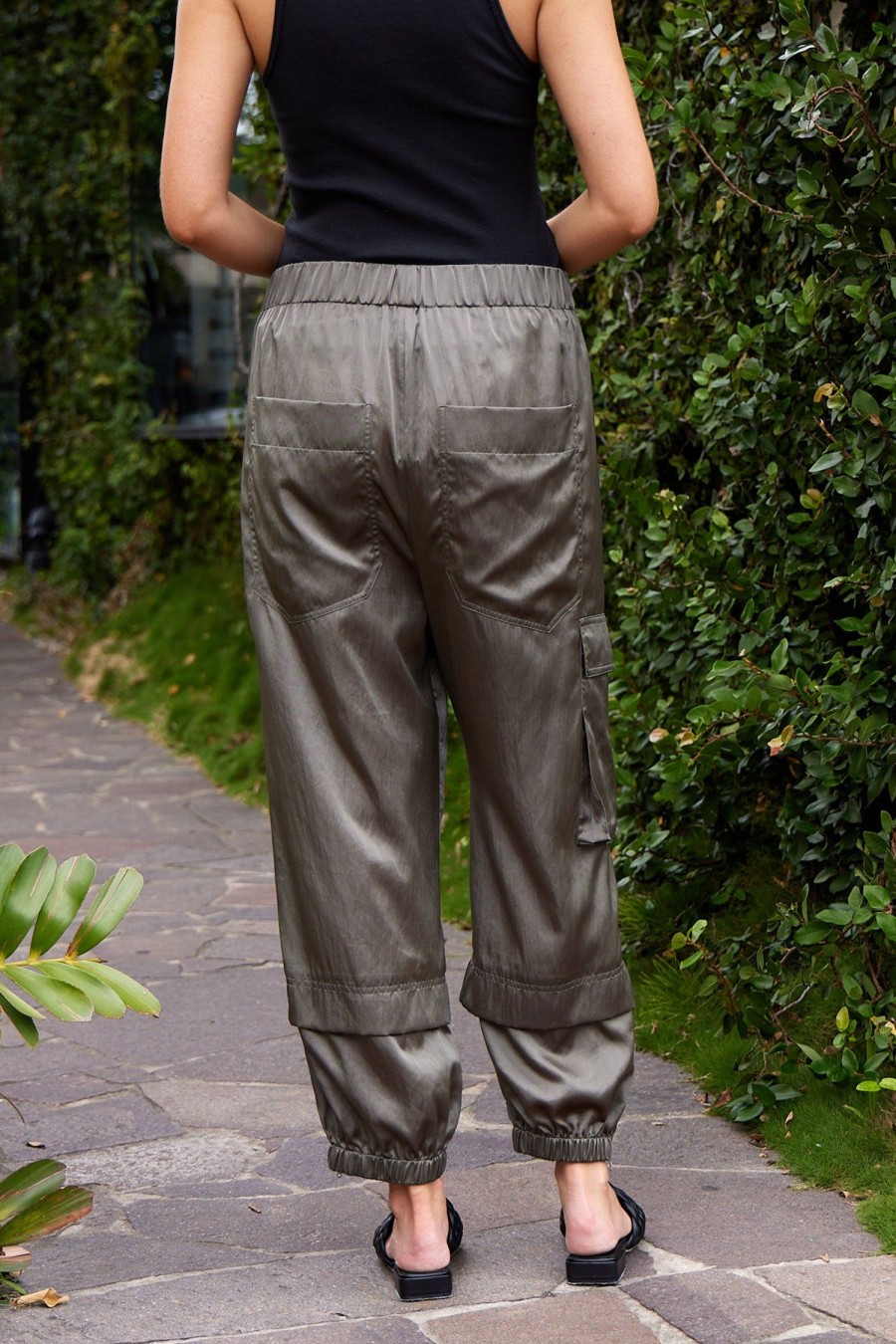 Women TIBI Pants | Shiny Nylon Wilt Pull On Jogger Dune