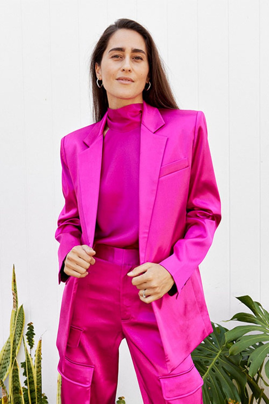 Women FRAME Jackets | Strong Shoulder Blazer Magenta