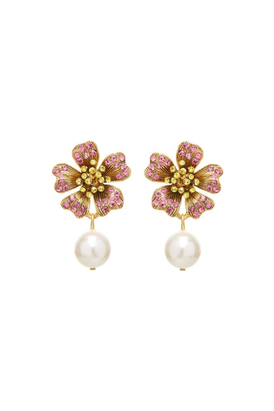 Women OSCAR DE LA RENTA Earrings | Dotted Petal Pearl Drop Earring Rose Multi