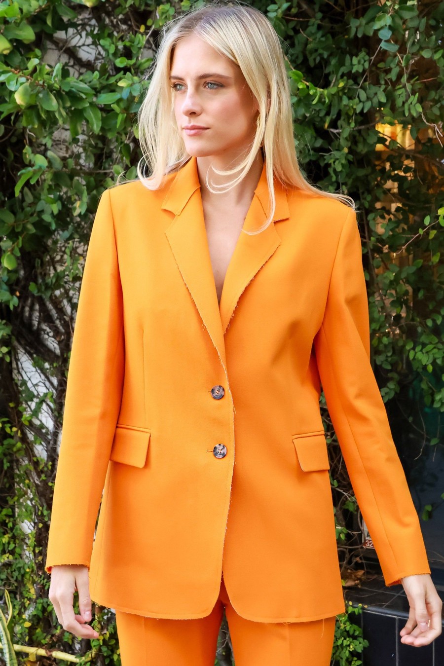 Women FRAME Jackets | Oversized Raw Edge Blazer Nectarine