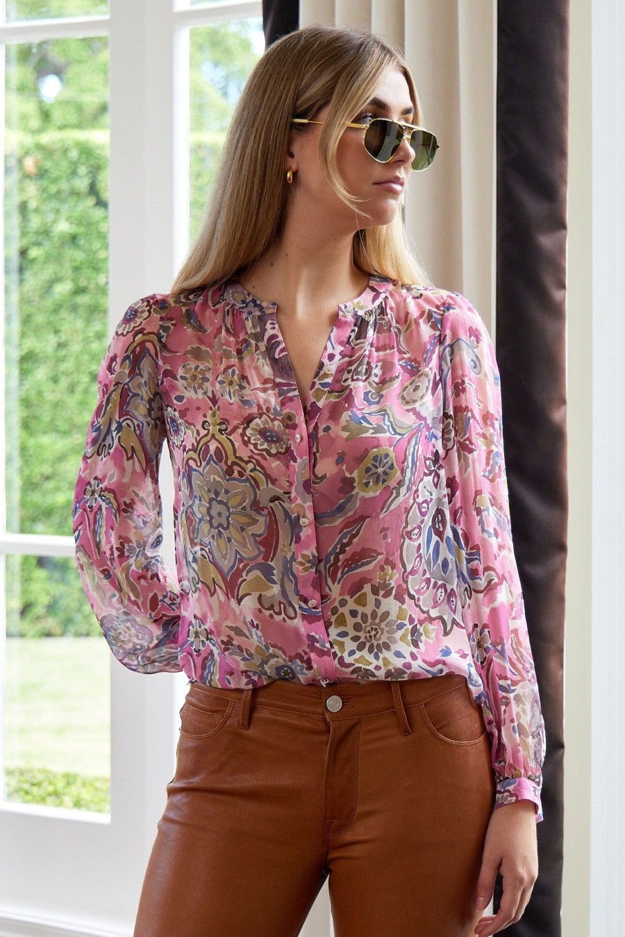 Women VERONICA BEARD Tops | Ashlynn Top Rose Multi