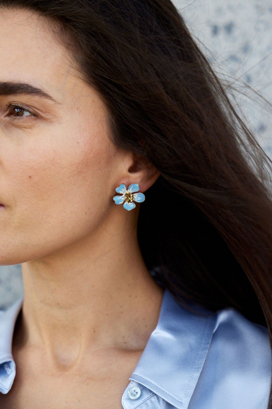 Women OSCAR DE LA RENTA Earrings | Hand Painted Flower Earring Blue Multi