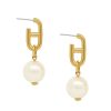 Women Ben-Amun Earrings | Oval Link Pearl Drop Earrings Gold