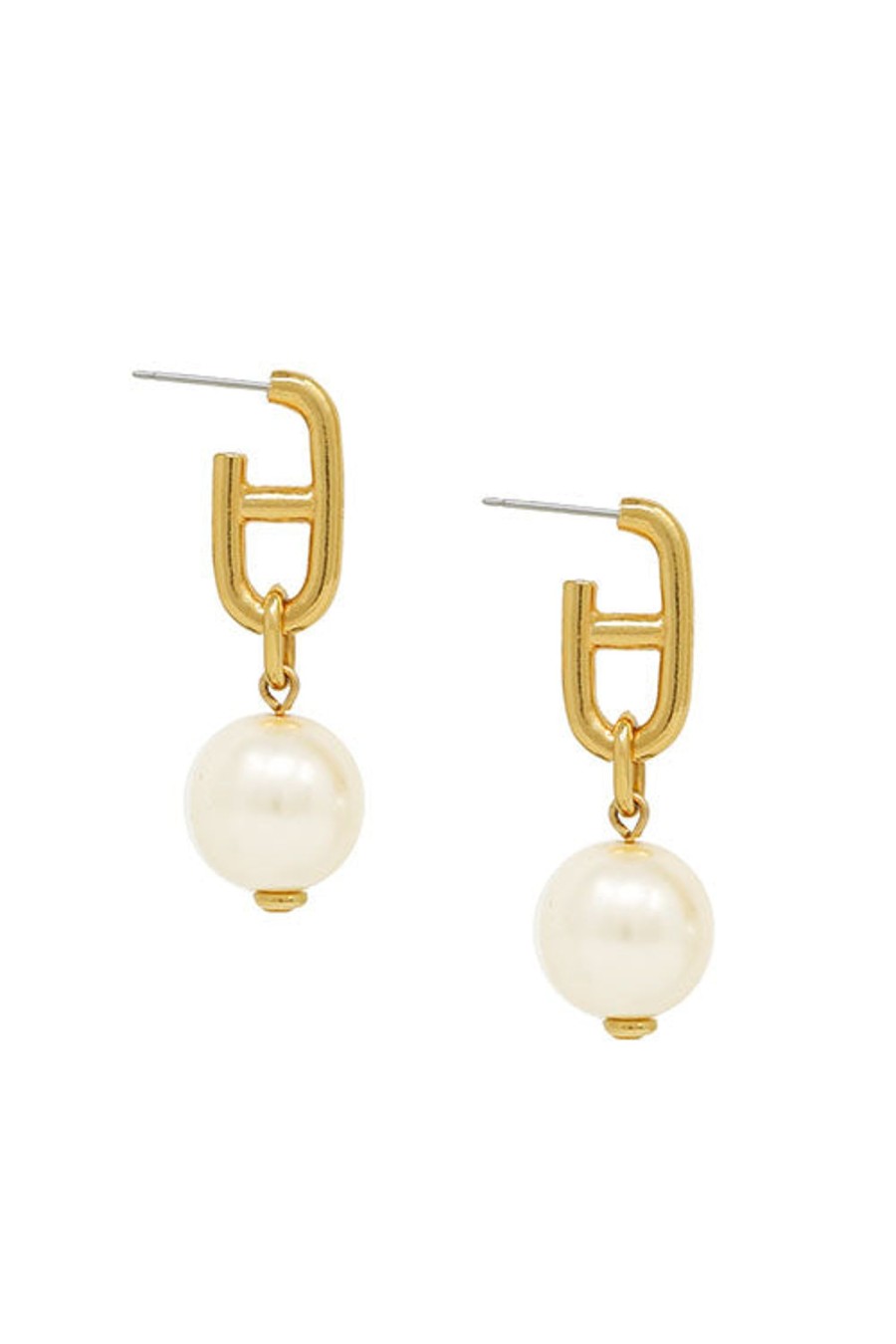 Women Ben-Amun Earrings | Oval Link Pearl Drop Earrings Gold