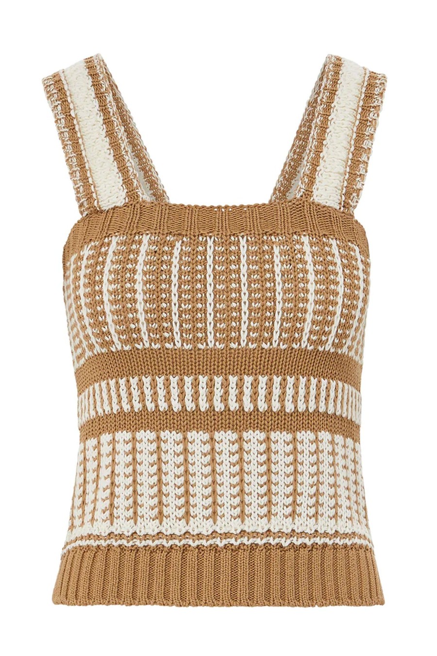 Women VERONICA BEARD Tops | Voya Knit Tank Khaki/White