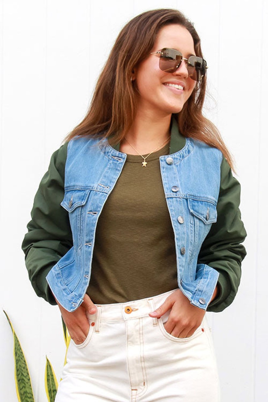 Women VERONICA BEARD Jackets | Emelia Combo Jacket Khaki/Denim