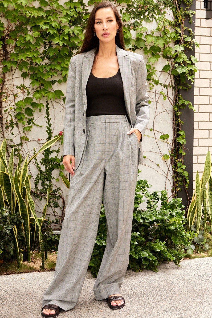 Women TIBI Pants | Menswear Suiting Stella Pants White/Black