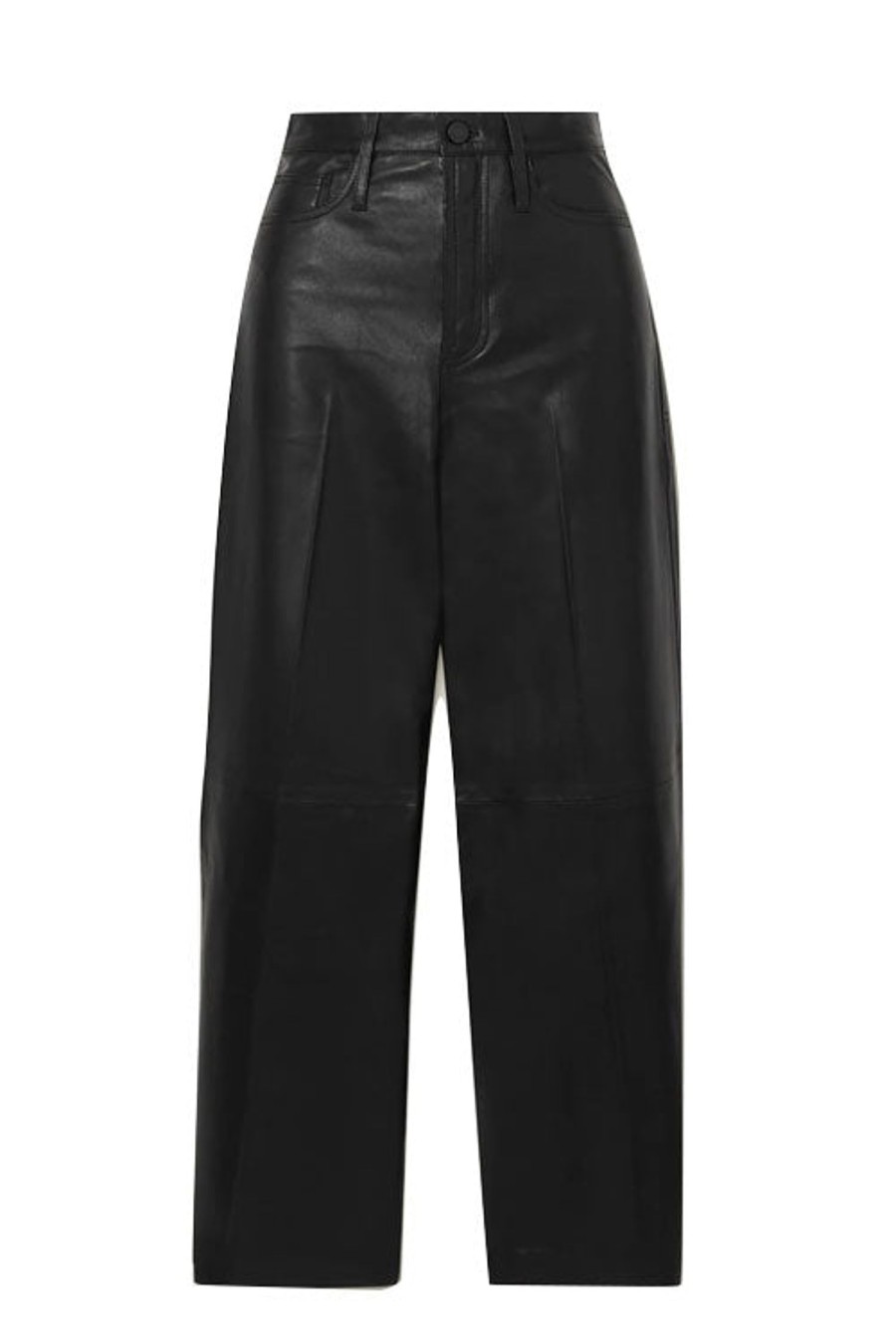 Women FRAME Pants | Leather High Rise Wide Crop Noir